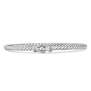 David Yurman Buckle Classic Cable Bracelet Sterling Silver with Diamonds, 3mm